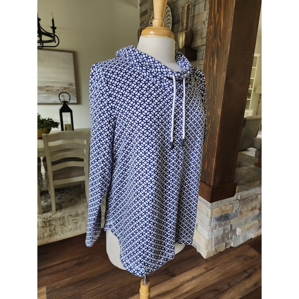 T by Talbots Blue White Geometric Cowl Neck UPF 50 Hoodie XL